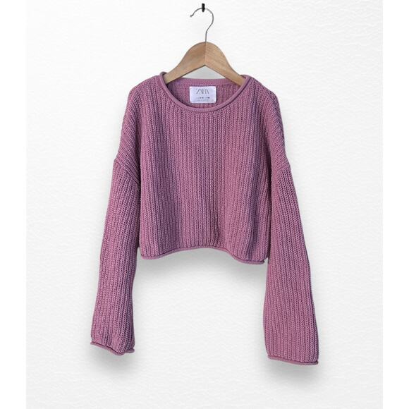 Zara Mauve Cropped Sweater, Size 9/10 - Picture 1 of 7
